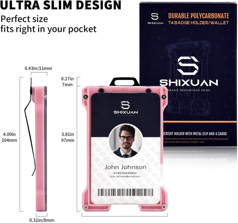 SHIXUAN ID Badge Holder with Retractable Clip, Credit Card Holder, Keychain Wallet, Name Badge Holders, Business Card Holder, and Money Clip for Men and Women (Pink) - Image 3